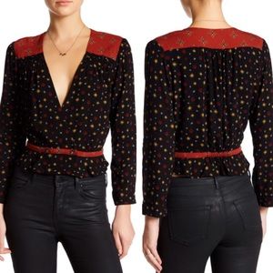 Free People Printed Shirt Black Red